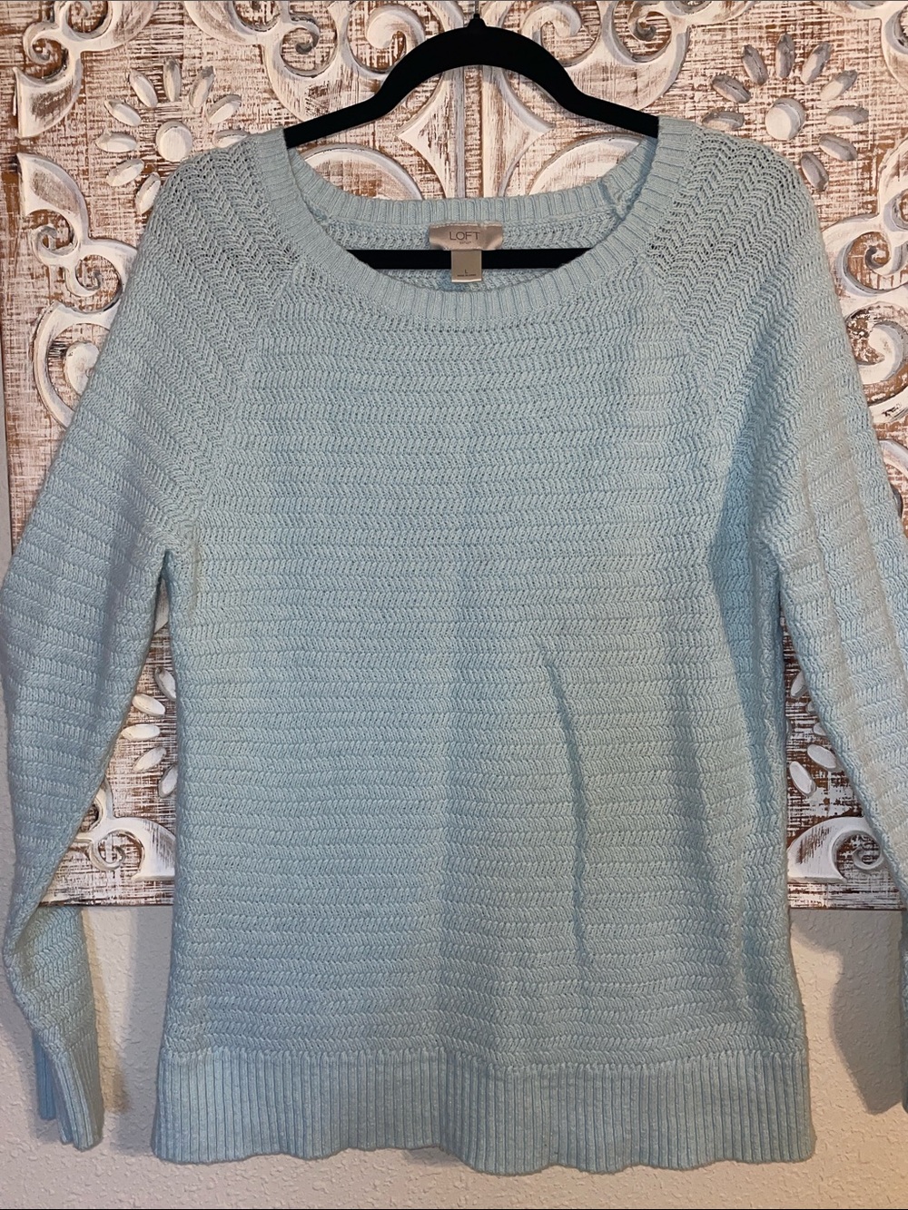 LOFT Pale Blue Crewneck Textured Sweater